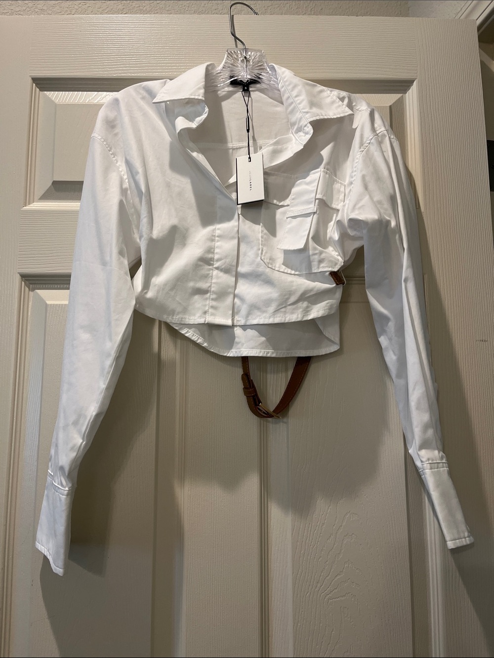 JLUXLABEL White Button-Front Cropped Shirt